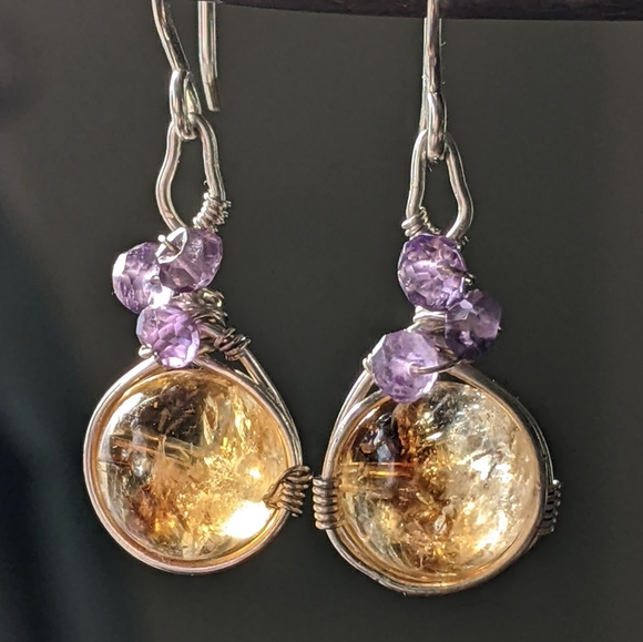 Vibrant Amethyst And Citrine Earrings Handmade In Sterling Silver - Picture 15 of 15